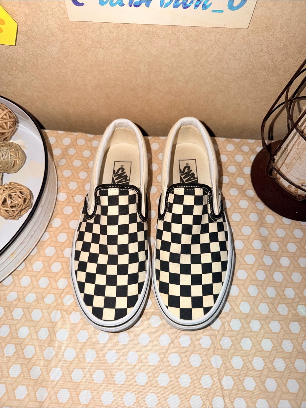 Vans Slip-On Checkerboard Shoes - Black/White.          M-sz6/W-sz8